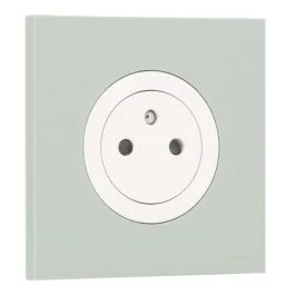 SCHNEIDER Odace Prise de courant 2P+T affleurante blanc craie et plaque simple vert jade 