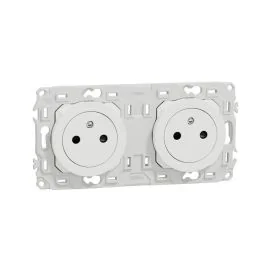 SCHNEIDER Odace Double prise de courant précâblée 2P+T affleurante blanc craie - S920062