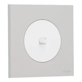 SCHNEIDER Odace Interrupteur va et vient/bouton poussoir à levier blanc craie et plaque simple gris galet