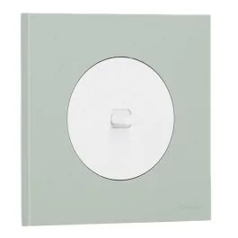SCHNEIDER Odace Interrupteur va et vient/bouton poussoir à levier blanc craie et plaque simple vert jade