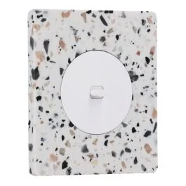 SCHNEIDER Odace Interrupteur va et vient/bouton poussoir à levier blanc craie et plaque simple Architecte effet Terrazzo