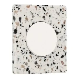 SCHNEIDER Odace Interrupteur va et vient/bouton poussoir blanc craie et plaque simple Architecte effet terrazzo