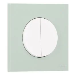 SCHNEIDER Odace Interrupteur double va et vient/bouton poussoir blanc craie et plaque simple vert jade