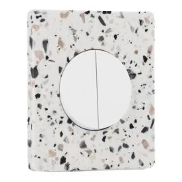 SCHNEIDER Odace Interrupteur double va et vient/bouton poussoir blanc craie et plaque simple Architecte effet terrazzo