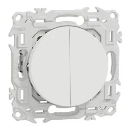 SCHNEIDER Odace Interrupteur double va et vient/bouton poussoir avec griffes blanc craie - S925214