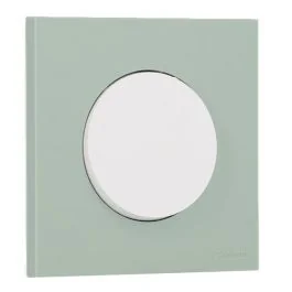 SCHNEIDER Odace Interrupteur va et vient/bouton poussoir blanc craie et plaque simple vert jade