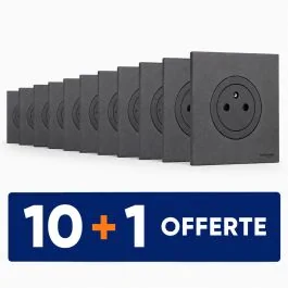 SCHNEIDER Odace Prise de courant 2P+T affleurante noir onyx complet - Lot 10+1 offert