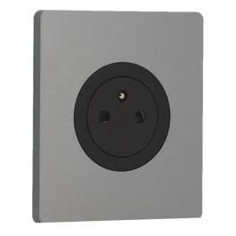 SCHNEIDER Odace Prise de courant 2P+T affleurante noir onyx et plaque simple Architecte titane