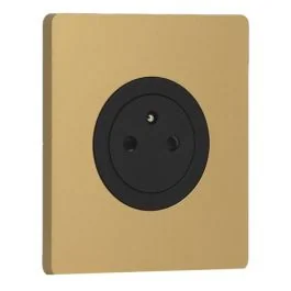 SCHNEIDER Odace Prise de courant 2P+T affleurante noir onyx et plaque simple Architecte laiton