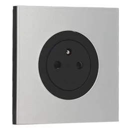 SCHNEIDER Odace Prise de courant 2P+T affleurante noir onyx et plaque simple aluminium