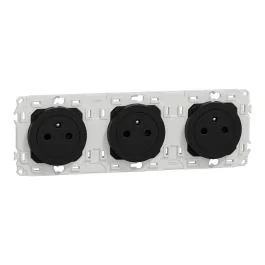 SCHNEIDER Odace Triple prise de courant précâblée 2P+T affleurante noir onyx - S940072