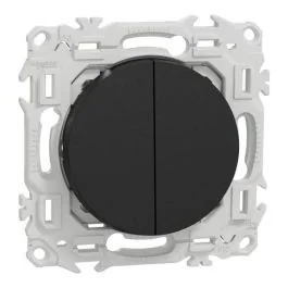 SCHNEIDER Odace Interrupteur double va et vient/bouton poussoir noir onyx - S940214