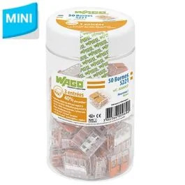 WAGO S221 50 mini bornes de connexion rapide 3 entrées pour fils souples et rigides - 221-413
