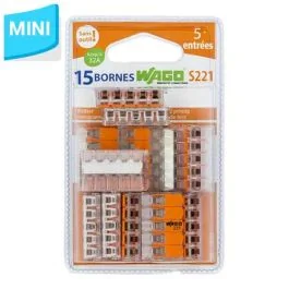 WAGO S221 15 mini bornes de connexion rapide 5 entrées pour fils souples et rigides - 221-415