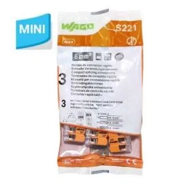 WAGO S221 3 mini bornes de connexion rapide 3 entrées fils souples et rigides 0.5 à 6mm² - 221-613