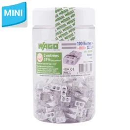 WAGO S2273 Pot de 100 mini bornes de connexion rapide 2 entrées pour fils rigides - 2273-202