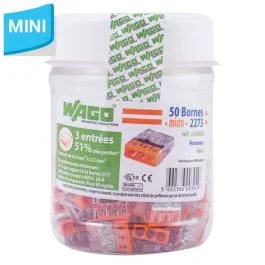 WAGO S2273 50 mini bornes de connexion rapide 3 entrées pour fils rigides - 2273-203
