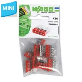WAGO S2273 10 mini bornes de connexion rapide 4 entrées pour fils rigides - 2273-204