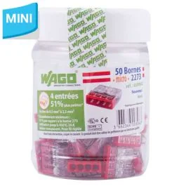 WAGO S2273 50 mini bornes de connexion rapide 4 entrées pour fils rigides - 2273-204
