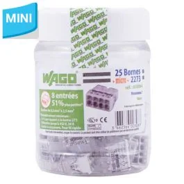 WAGO S2273 25 mini bornes de connexion rapide 8 entrées pour fils rigides - 2273-208