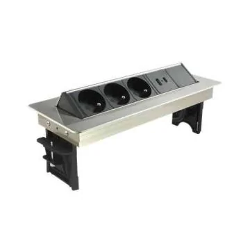 ARLUX Bloc multiprise pivotant 3 prises 2P+T avec 2 ports USB type A et C acier - 400272