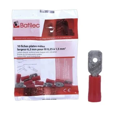 BATILEC Cosses plates mâles rouges 0,25 à 1,5 mm²- Lot de 10 - 030465