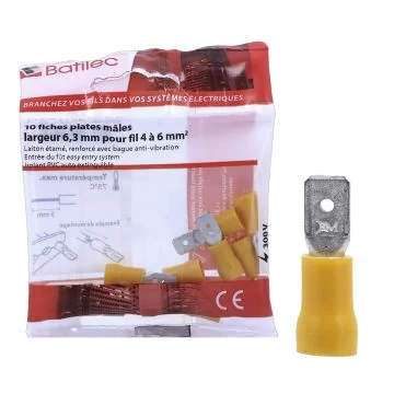 BATILEC Cosses plates mâles jaunes 4 à 6 mm²- Lot de 10 - 030489
