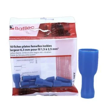 BATILEC Cosses plates femelles isolées bleues 1,5 à 2,5 mm²- Lot de 10 - 030564