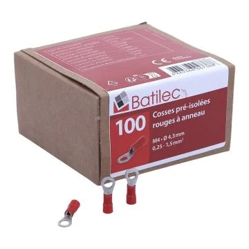 BATILEC Cosses préisolées rondes rouges 0,25 à 1,5 mm² diamètre 4 mm - Boîte de 100 - 047388