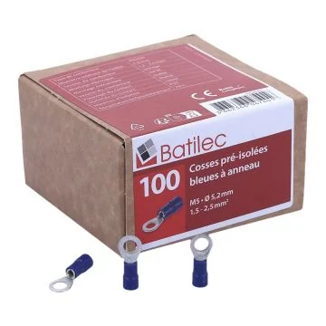 BATILEC Cosses préisolées rondes bleues 1,5 à 2,5 mm² diamètre 5 mm - Boîte de 100 - 047401