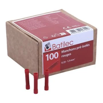 BATILEC Manchons préisolés bout à bout rouges 0,25 à 1,5 mm² - Boîte de 100 - 047449