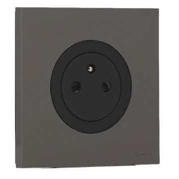 SCHNEIDER Odace Prise de courant 2P+T affleurante noir onyx et plaque simple gris basalte