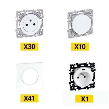 EUROHM Square lot de 30 prises + 10 va-et-vient + 41 plaques simples blanc + 1 prise 2P+T + USB type C offerte