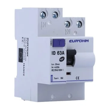 EUROHM Interrupteur différentiel 63A 30mA type A 3 modules 230V - 23363