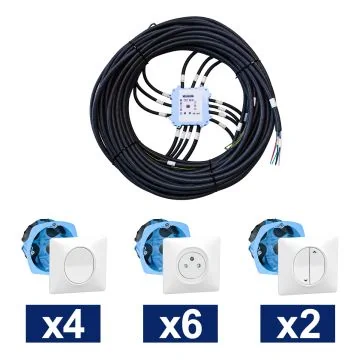 KEO Kit pieuvre électrique 2 chambres avec appareillage SCHNEIDER Ovalis blanc - 4 interrupteurs + 6 prises 2P+T + 2 volets roulants + 2 DCL