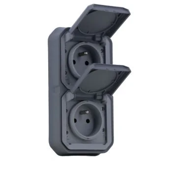 LEGRAND Plexo Double prise de courant 2P+T vertical encastré complet étanche gris IP55