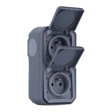 LEGRAND Plexo Double prise de courant 2P+T vertical saillie complet étanche gris IP55