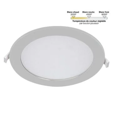Downlight LED extra plat à encastrer 230V 18W 1300lm CCT 220mm blanc