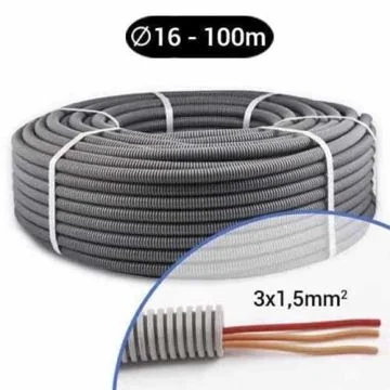 Gaine électrique ICTA préfilée 3G1.5 O/O/R D16 - Couronne de 100m