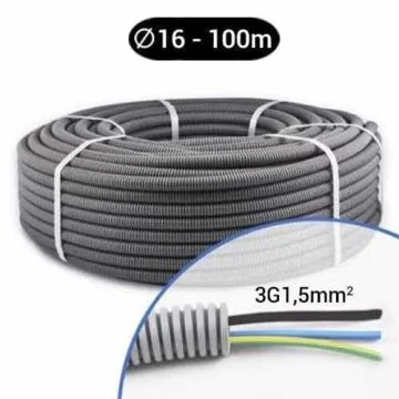 Gaine électrique ICTA préfilée 3G1.5 N/B/VJ D16 - Couronne de 100m