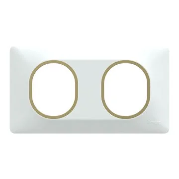 SCHNEIDER Ovalis Plaque double horizontal blanc avec bague effet laiton - S320704D