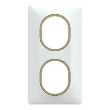 SCHNEIDER Ovalis Plaque double vertical blanc avec bague effet laiton - S320724D