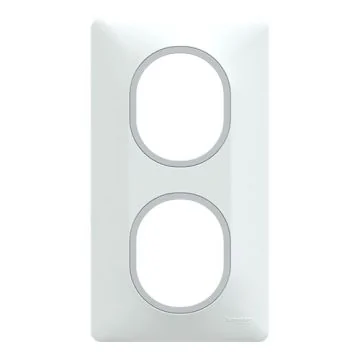 SCHNEIDER Ovalis Plaque double vertical blanc avec bague effet argent chromé - S320724F