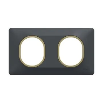 SCHNEIDER Ovalis Plaque double horizontal anthracite bague effet laiton - S340704E