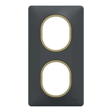 SCHNEIDER Ovalis Plaque double vertical anthracite bague effet laiton - S340724E