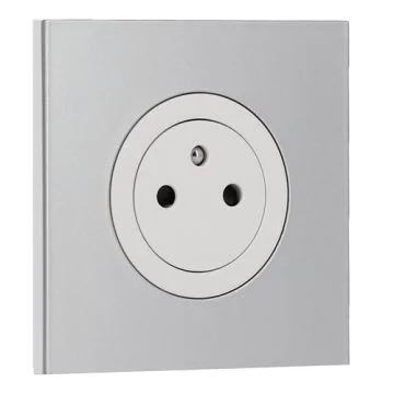 SCHNEIDER Odace Prise de courant 2P+T affleurante blanc craie et plaque simple aluminium