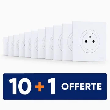 SCHNEIDER Odace Prise de courant 2P+T affleurante blanc craie complet - Lot 10+1 gratuit 