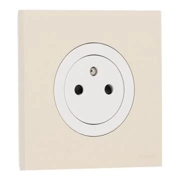 SCHNEIDER Odace Prise de courant 2P+T affleurante blanc craie et plaque simple beige sable 