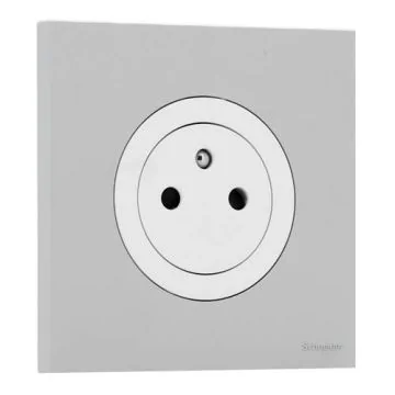 SCHNEIDER Odace Prise de courant 2P+T affleurante blanc craie et plaque simple gris galet 