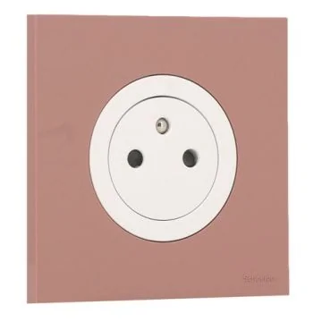 SCHNEIDER Odace Prise de courant 2P+T affleurante blanc craie et plaque simple rose grenat 